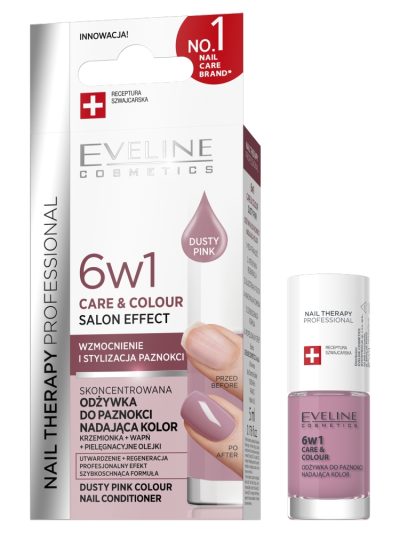 Eveline Cosmetics Nail Therapy Professional 6w1 Care & Colour skoncentrowana odżywka do paznokci nadająca kolor Dusty Pink 5ml
