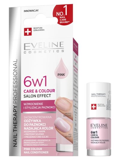 Eveline Cosmetics Therapy Professional skoncentrowana odżywka do paznokci nadająca kolor 6w1 Pink 5ml
