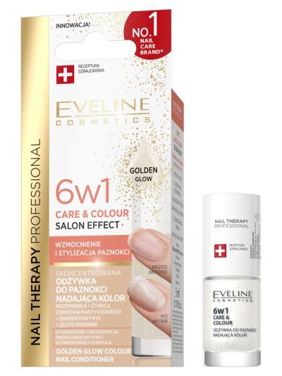 Eveline Cosmetics Therapy Professional skoncentrowana odżywka do paznokci nadająca kolor 6w1 Golden Glow 5ml