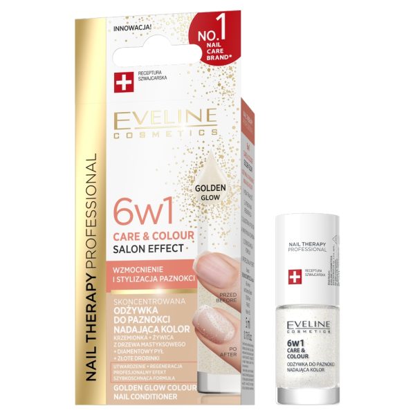 Eveline Cosmetics Therapy Professional skoncentrowana odżywka do paznokci nadająca kolor 6w1 Golden Glow 5ml