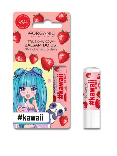 4organic #Kawaii naturalny balsam do ust Strawberry 5g