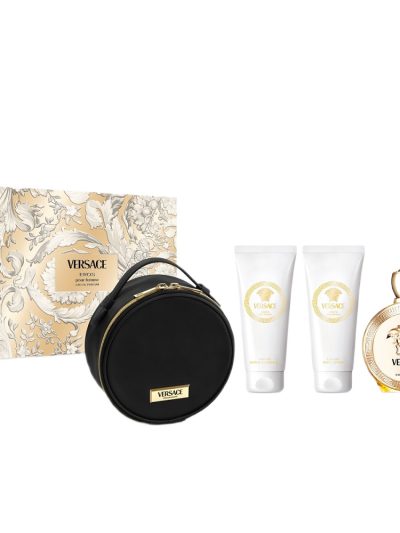 Versace Eros Pour Femme zestaw woda perfumowana spray 100ml + balsam do ciała 100ml + żel pod prysznic 100ml + kosmetyczka
