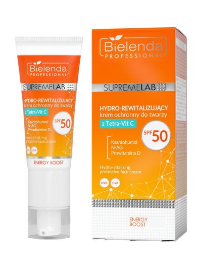 Bielenda Professional SupremeLab Energy Boost hydro-rewitalizujący krem ochronny do twarzy z Tetra-Vit C SPF50 40ml