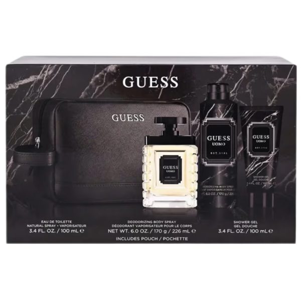 Guess Uomo Gift Set zestaw woda toaletowa spray 100ml + dezodorant spray 226ml + żel pod prysznic 100ml + kosmetyczka