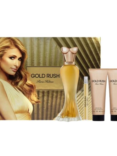 Paris Hilton Gold Rush zestaw woda perfumowana spray 100ml + woda perfumowana spray 10ml + balsam do ciała 90ml + żel pod prysznic 90ml