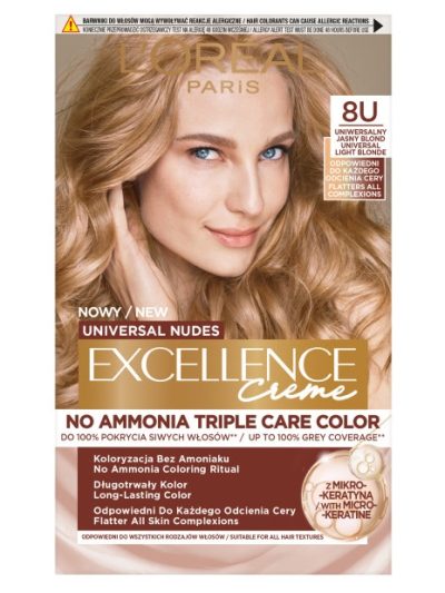 L'Oreal Paris Universal Nudes Excellence Creme pielęgnacyjny krem koloryzujący 8U Uniwersalny Jasny Blond