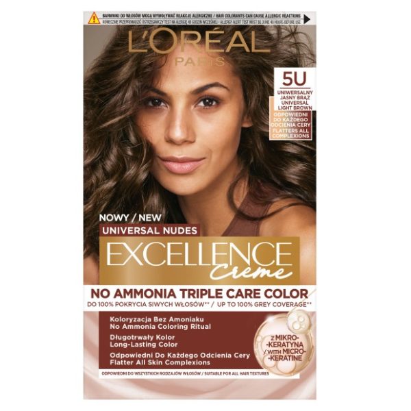 L'Oreal Paris Universal Nudes Excellence Creme pielęgnacyjny krem koloryzujący 5U Uniwersalny Jasny Brąz