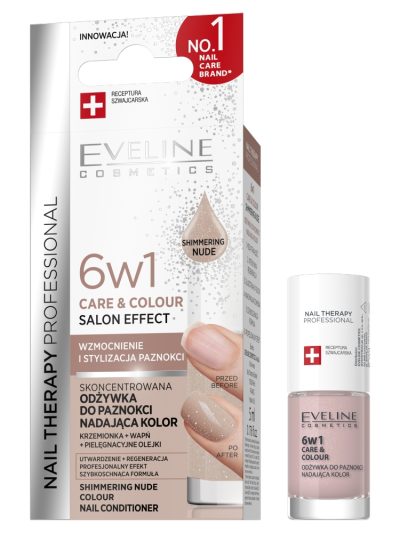 Eveline Cosmetics Nail Therapy Professional 6w1 Care & Colour skoncentrowana odżywka do paznokci nadająca kolor Shimmering Nude 5ml