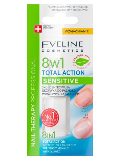Eveline Cosmetics Nail Therapy Professional 8in1 Sensitive Total Action wzmacniająca odżywka do paznokci 12ml