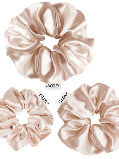 Glov Satin Scrunchies gumki do włosów S/M/L Champagne 3szt