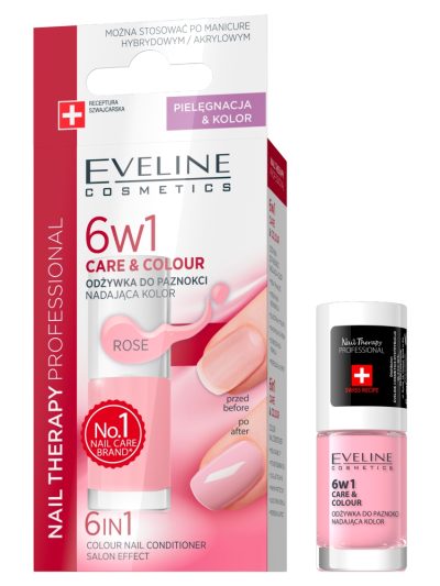 Eveline Cosmetics 6w1 Care&Colour odżywka do paznokci nadająca kolor Rose 5ml
