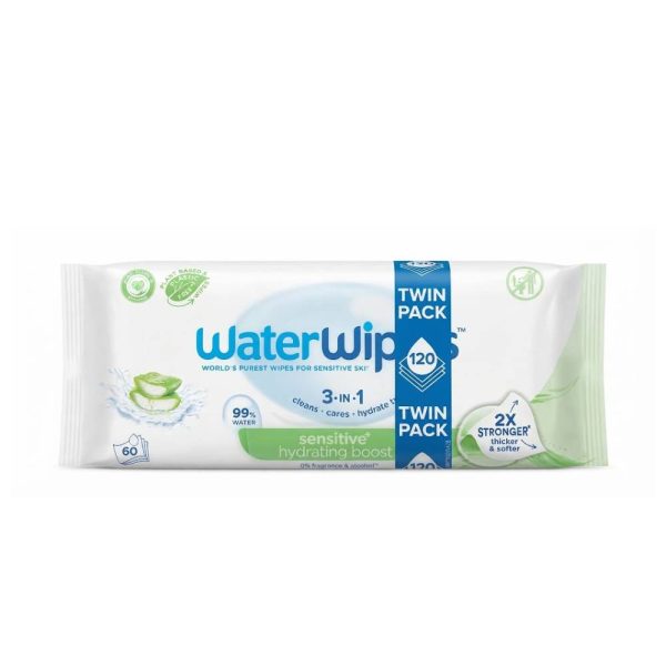 WaterWipes Sensitive+ Nawilżający Zastrzyk chusteczki łagodzące z aloesem 2x60szt.