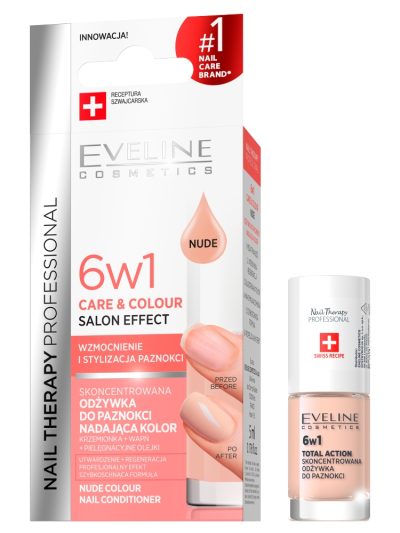 Eveline Cosmetics Nail Therapy Professional 6w1 Care & Colour skoncentrowana odżywka do paznokci nadająca kolor Nude 5ml