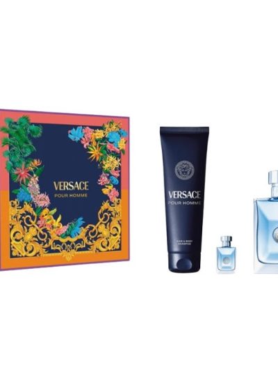 Versace Pour Homme zestaw woda toaletowa spray 100ml + woda toaletowa 5ml + żel pod prysznic 150ml