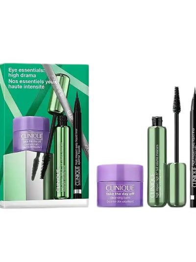 Clinique Eye Essentials: High Drama zestaw tusz do rzęs 10ml + eyeliner w płynie 0.34g + balsam oczyszczający 15ml