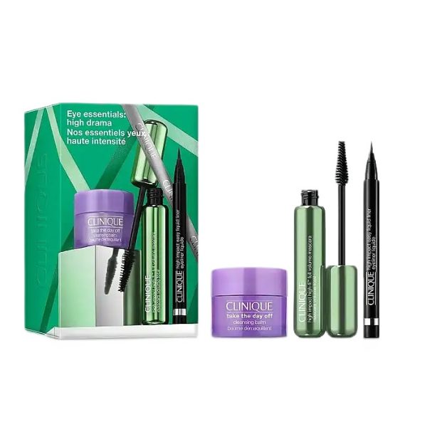 Clinique Eye Essentials: High Drama zestaw tusz do rzęs 10ml + eyeliner w płynie 0.34g + balsam oczyszczający 15ml