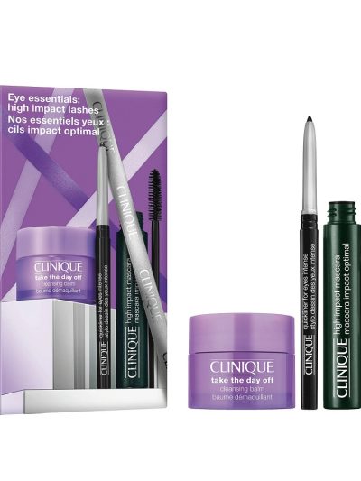 Clinique Eye Essentials: High Impact Lashes zestaw tusz do rzęs 7ml + eyeliner w kredce 0.14g + balsam do demakijażu 15ml