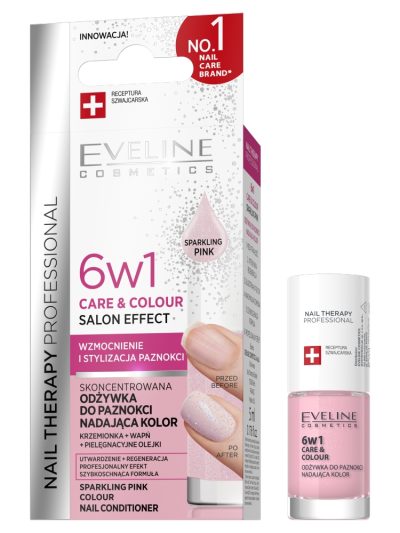 Eveline Cosmetics Nail Therapy Professional 6w1 Care & Colour skoncentrowana odżywka do paznokci nadająca kolor Sparkling Pink 5ml