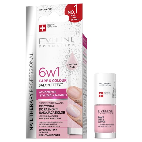 Eveline Cosmetics Nail Therapy Professional 6w1 Care & Colour skoncentrowana odżywka do paznokci nadająca kolor Sparkling Pink 5ml