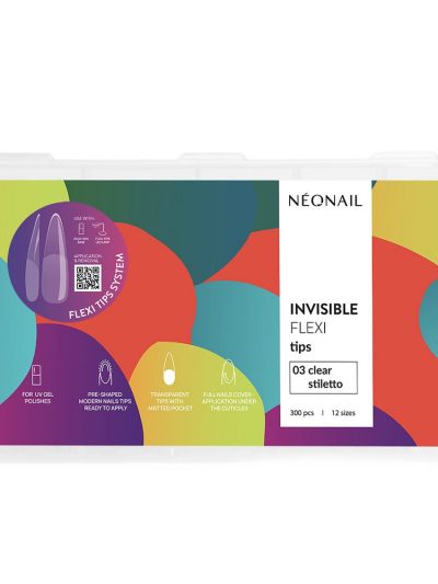 NeoNail Invisible Flexi Tips tipsy elastyczne do przedłużania paznokci 03 Clear Stiletto 300szt